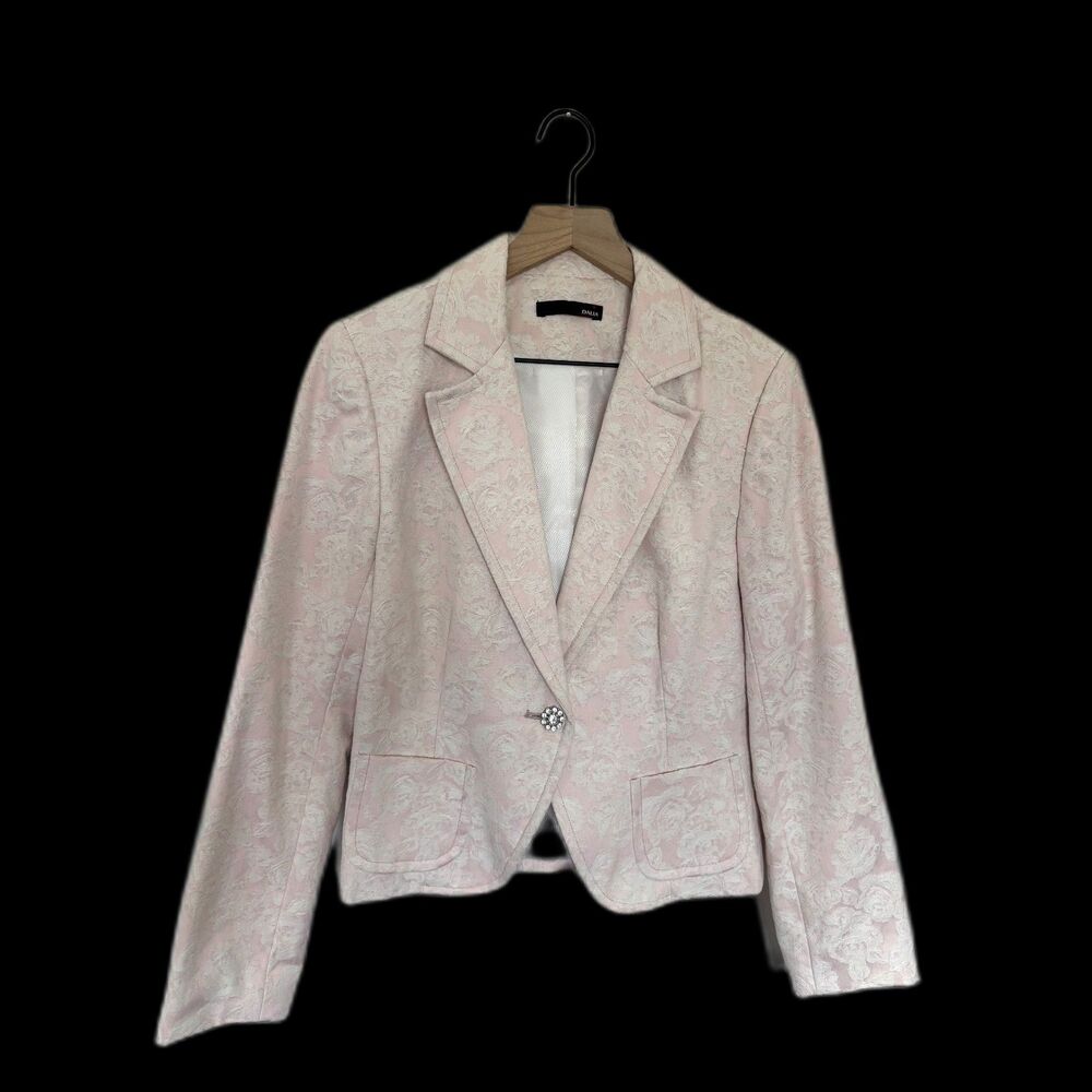 Dalia Vintage Light Pink Floral Lace Embossed Blazer Luxury Office Size 12